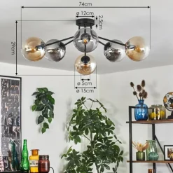Gastor Plafonnier 74 cm Ambre, Clair, Fumé, 6 lumières