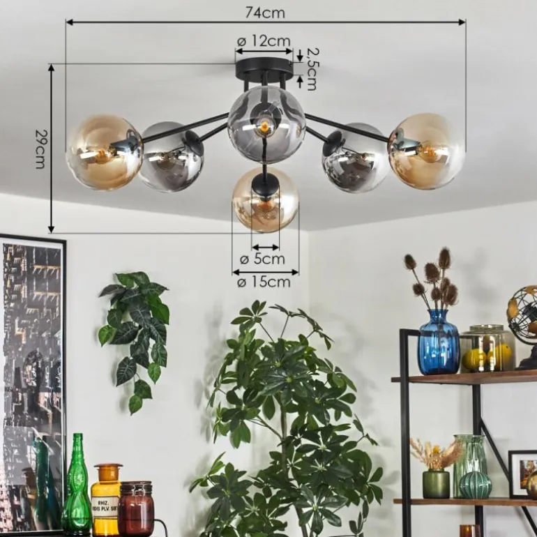 Gastor Plafonnier 74 cm Ambre, Clair, Fumé, 6 lumières
