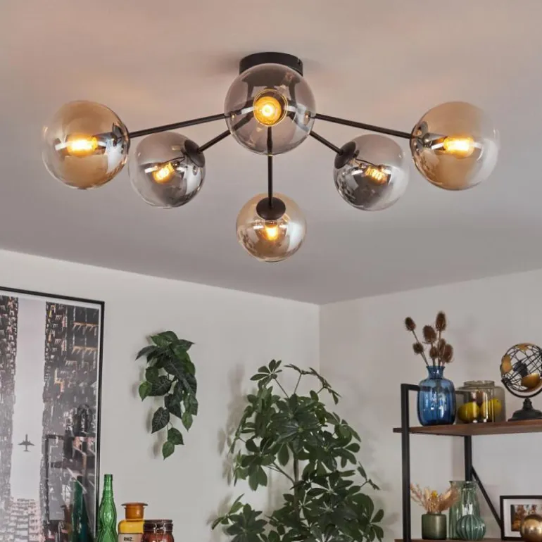 Gastor Plafonnier 74 cm Ambre, Clair, Fumé, 6 lumières
