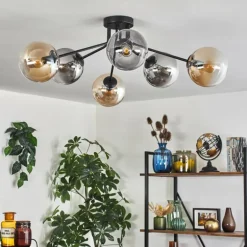 Gastor Plafonnier 74 cm Ambre, Clair, Fumé, 6 lumières