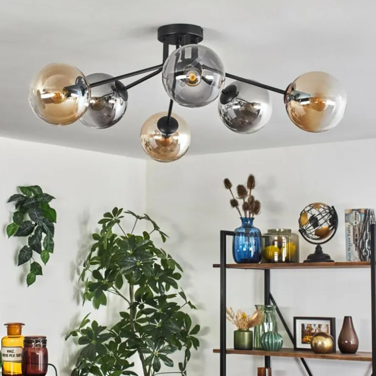 Gastor Plafonnier 74 cm Ambre, Clair, Fumé, 6 lumières
