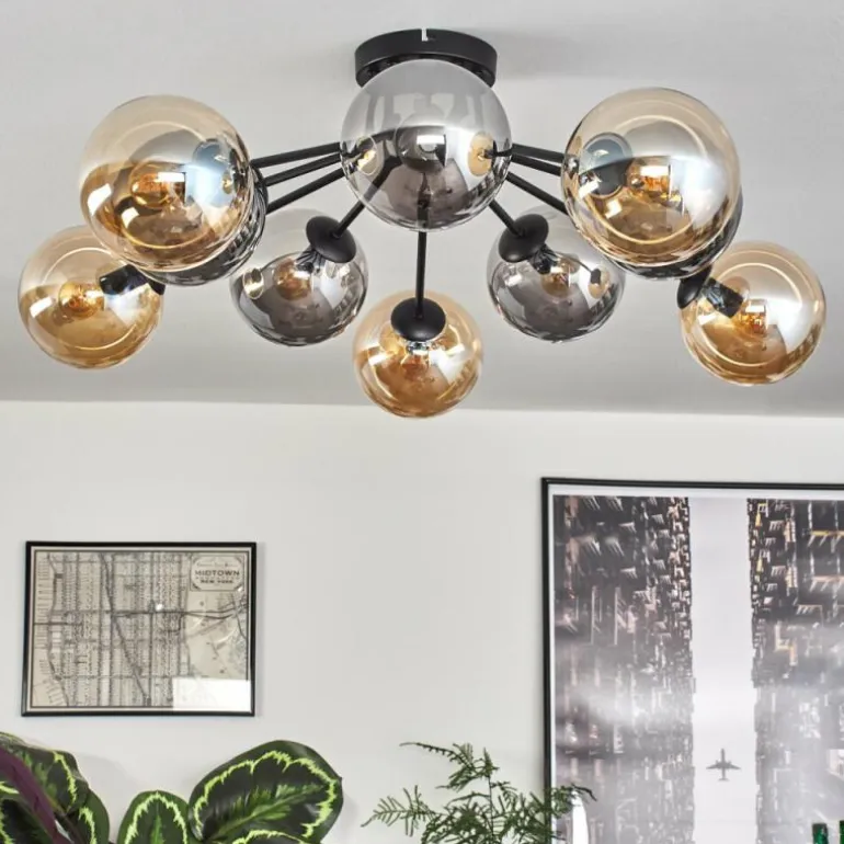 Gastor Plafonnier 83 cm Ambre, Fumé, 10 lumières