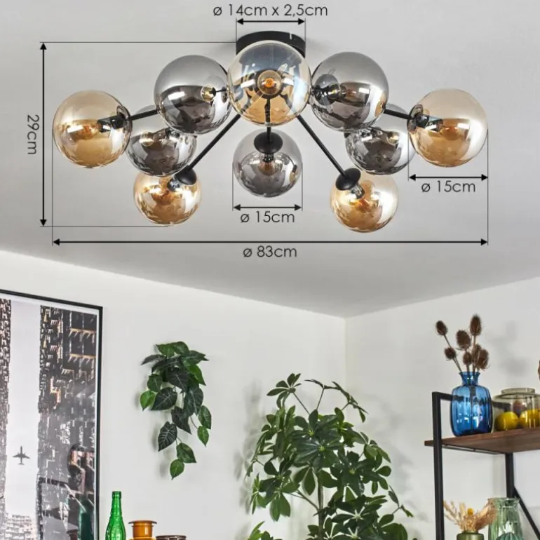 Gastor Plafonnier 83 cm Ambre, Fumé, 10 lumières