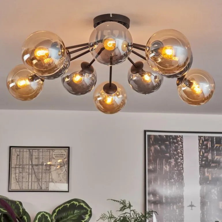 Gastor Plafonnier 83 cm Ambre, Fumé, 10 lumières