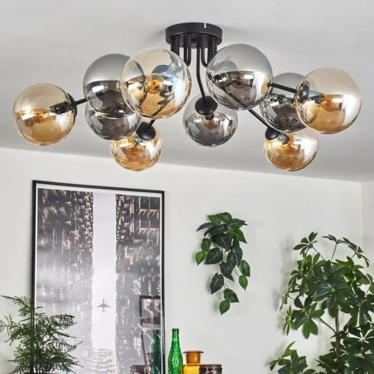 Gastor Plafonnier 83 cm Ambre, Fumé, 10 lumières