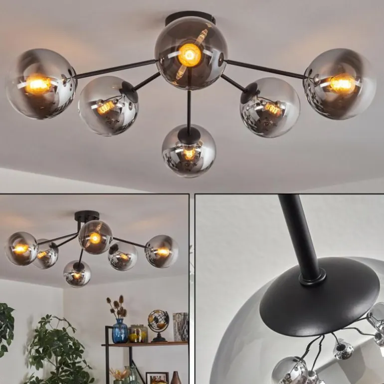 Gastor Plafonnier 74 cm Chrome, Clair, Fumé, 6 lumières