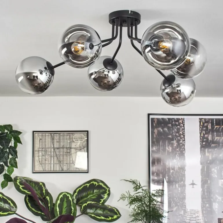 Gastor Plafonnier 74 cm Chrome, Clair, Fumé, 6 lumières