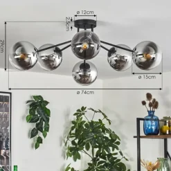 Gastor Plafonnier 74 cm Chrome, Clair, Fumé, 6 lumières