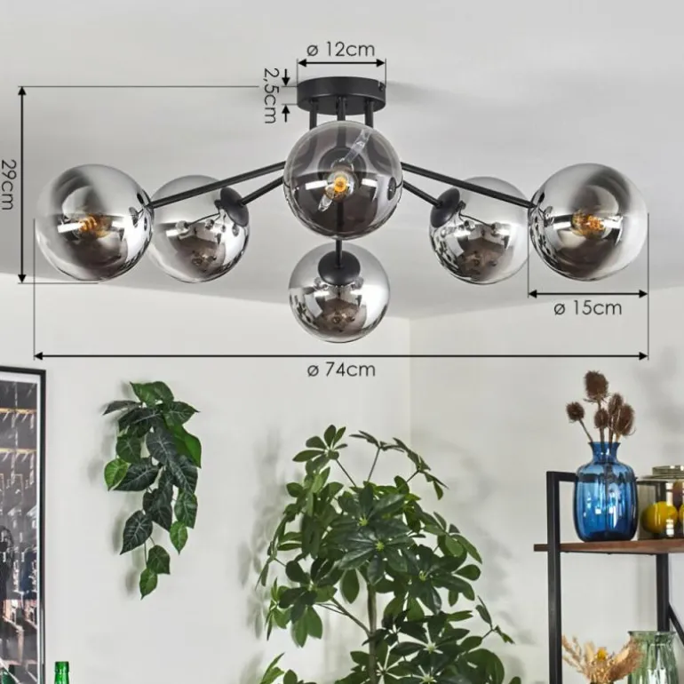 Gastor Plafonnier 74 cm Chrome, Clair, Fumé, 6 lumières