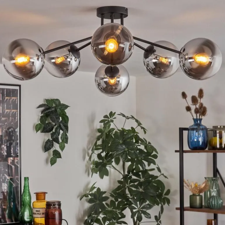 Gastor Plafonnier 74 cm Chrome, Clair, Fumé, 6 lumières