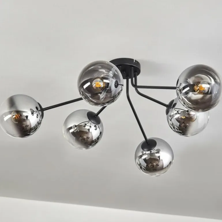 Gastor Plafonnier 74 cm Chrome, Clair, Fumé, 6 lumières
