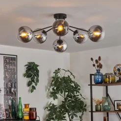 Gastor Plafonnier 74 cm Chrome, Clair, Fumé, 6 lumières