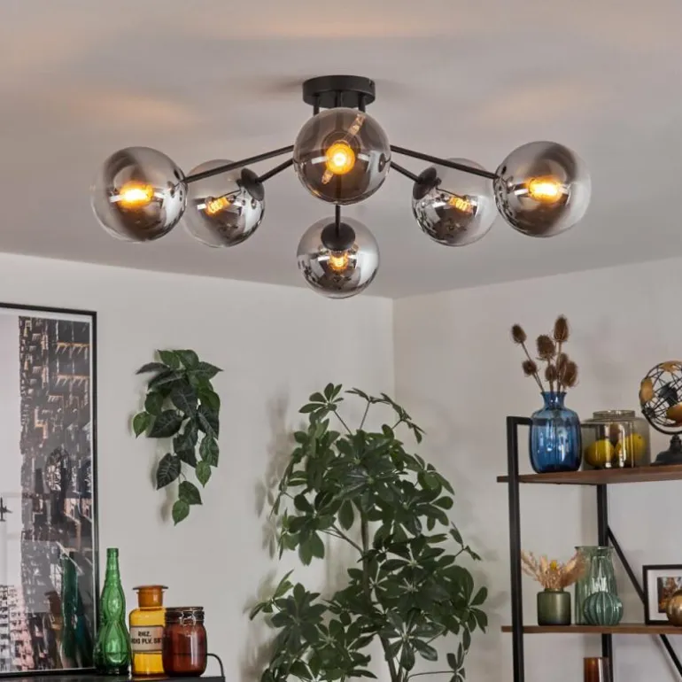 Gastor Plafonnier 74 cm Chrome, Clair, Fumé, 6 lumières