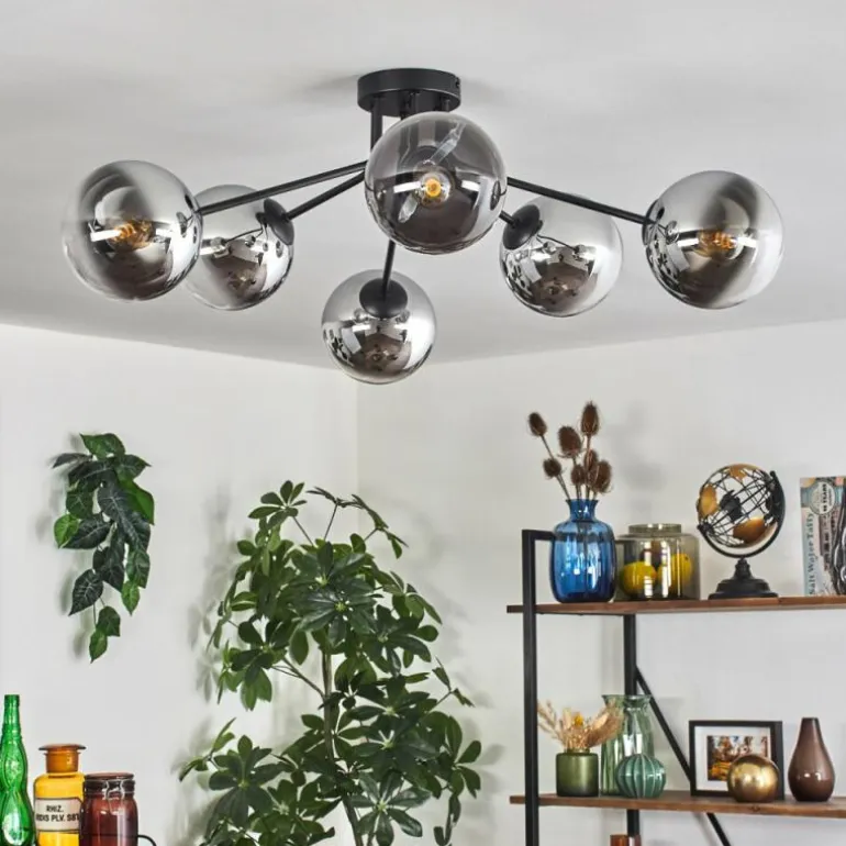 Gastor Plafonnier 74 cm Chrome, Clair, Fumé, 6 lumières