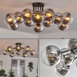 Gastor Plafonnier 91 cm Chrome, Clair, Fumé, 12 lumières