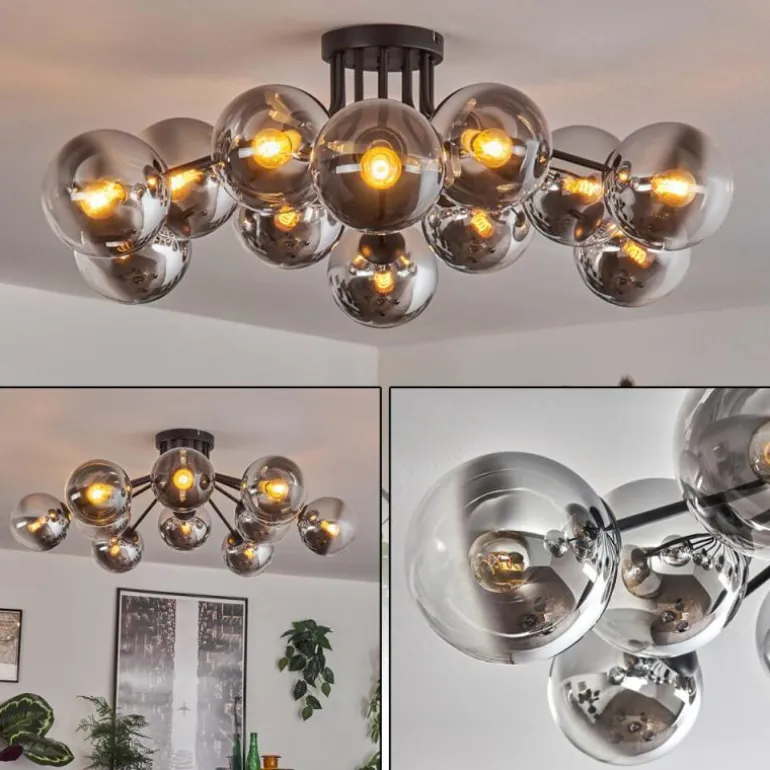 Gastor Plafonnier 91 cm Chrome, Clair, Fumé, 12 lumières