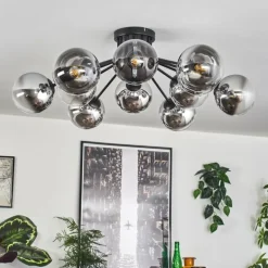 Gastor Plafonnier 91 cm Chrome, Clair, Fumé, 12 lumières