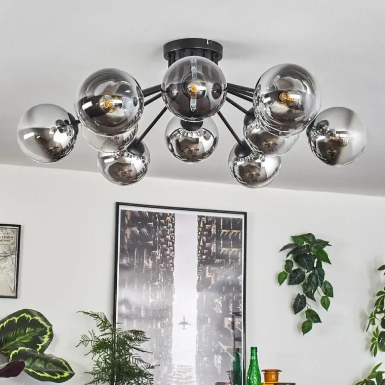 Gastor Plafonnier 91 cm Chrome, Clair, Fumé, 12 lumières