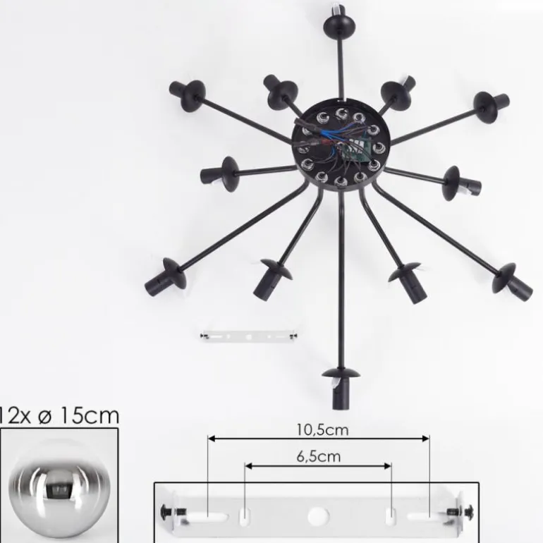 Gastor Plafonnier 91 cm Chrome, Clair, Fumé, 12 lumières