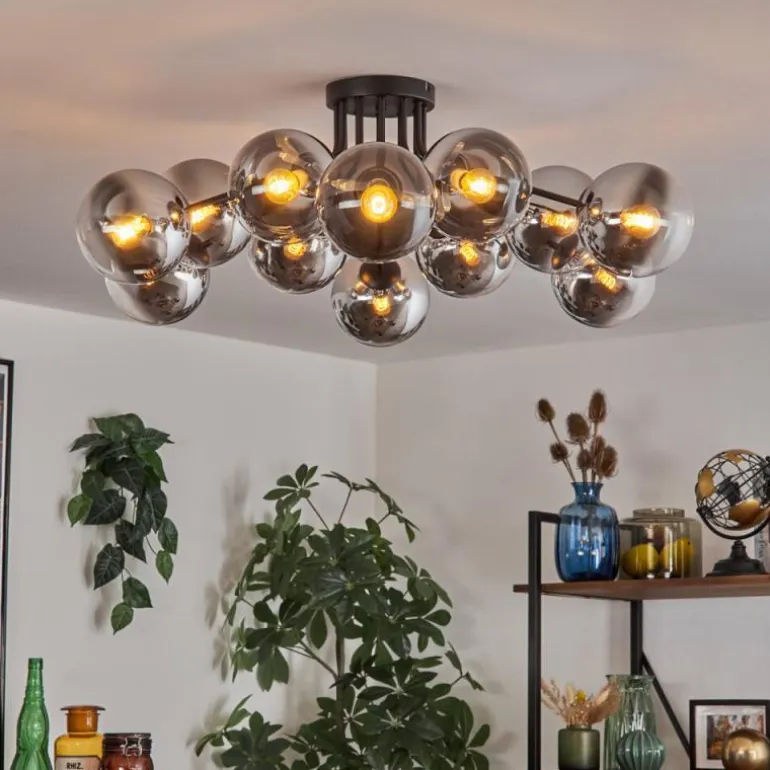 Gastor Plafonnier 91 cm Chrome, Clair, Fumé, 12 lumières