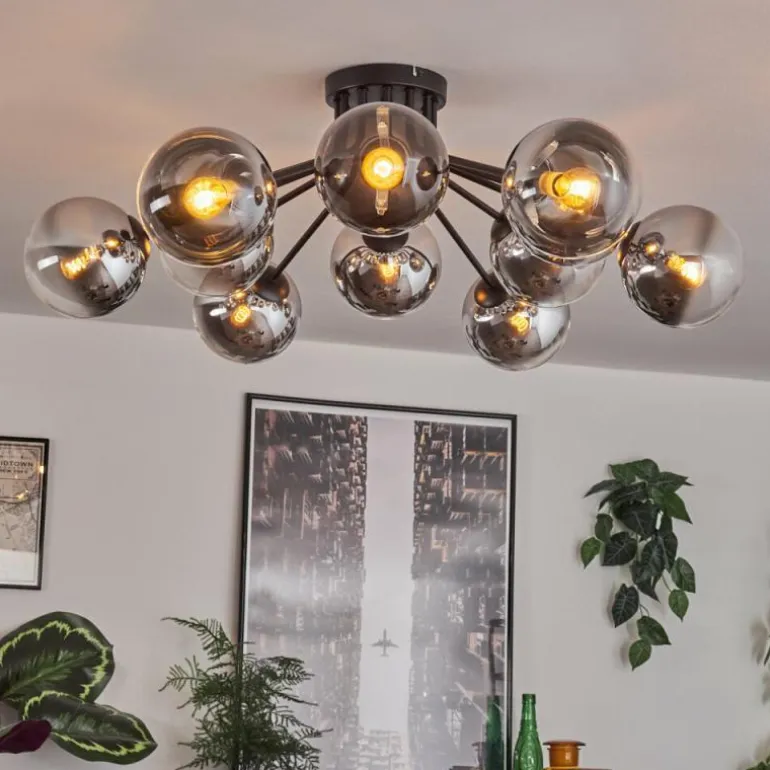 Gastor Plafonnier 91 cm Chrome, Clair, Fumé, 12 lumières