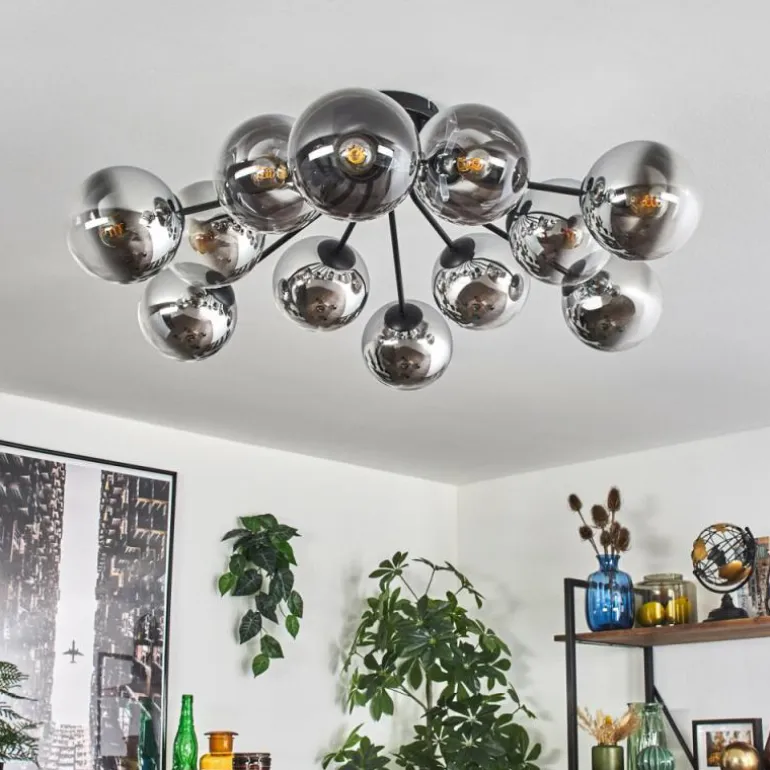 Gastor Plafonnier 91 cm Chrome, Clair, Fumé, 12 lumières