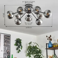 Gastor Plafonnier 83 cm Chrome, Clair, 10 lumières