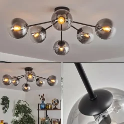 Gastor Plafonnier 74 cm Clair, Fumé, 6 lumières