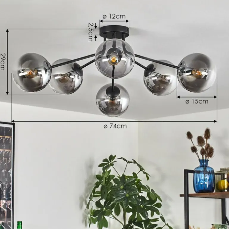 Gastor Plafonnier 74 cm Clair, Fumé, 6 lumières