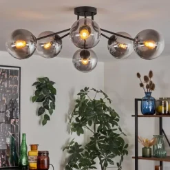 Gastor Plafonnier 74 cm Clair, Fumé, 6 lumières
