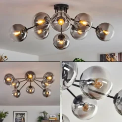 Gastor Plafonnier 87 cm Clair, Fumé, 8 lumières