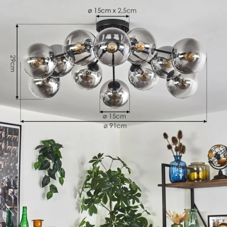 Gastor Plafonnier 91 cm Clair, Fumé, 12 lumières
