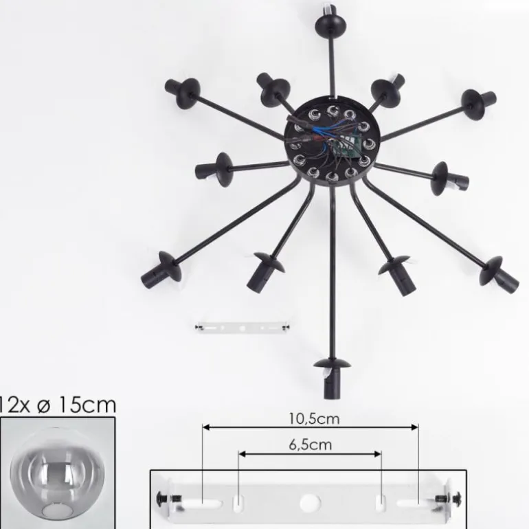 Gastor Plafonnier 91 cm Clair, Fumé, 12 lumières