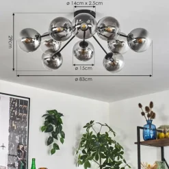 Gastor Plafonnier 83 cm Clair, Fumé, 10 lumières