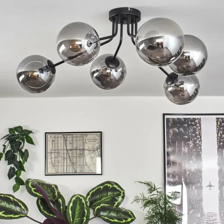 Gastor Plafonnier 74 cm Fumé, 6 lumières