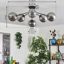 Gastor Plafonnier 74 cm Fumé, 6 lumières