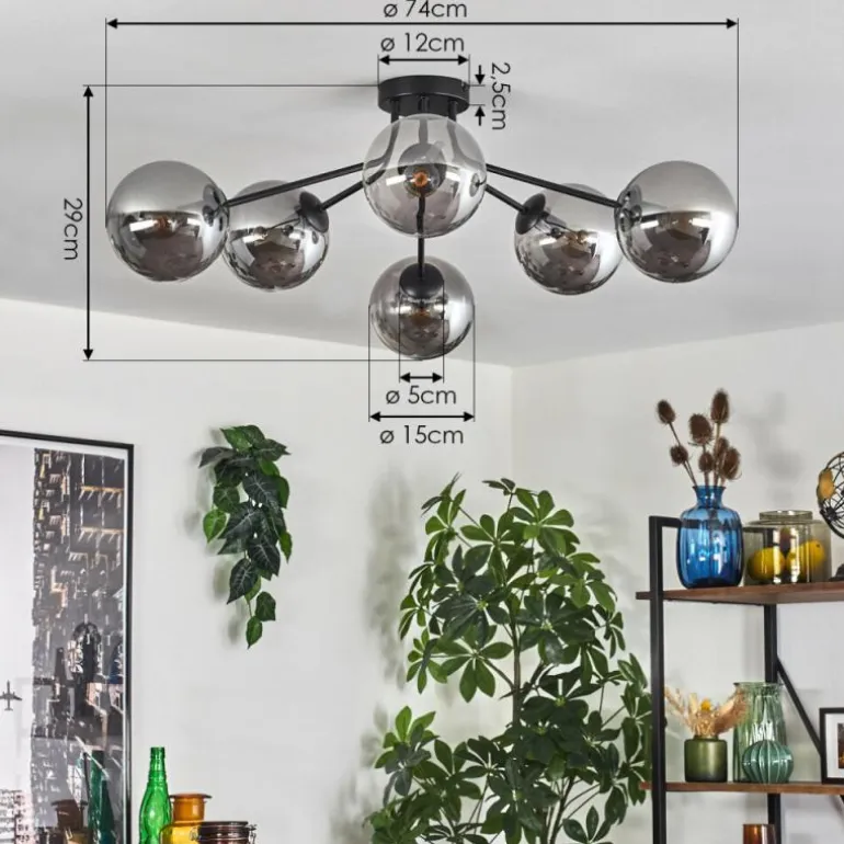 Gastor Plafonnier 74 cm Fumé, 6 lumières