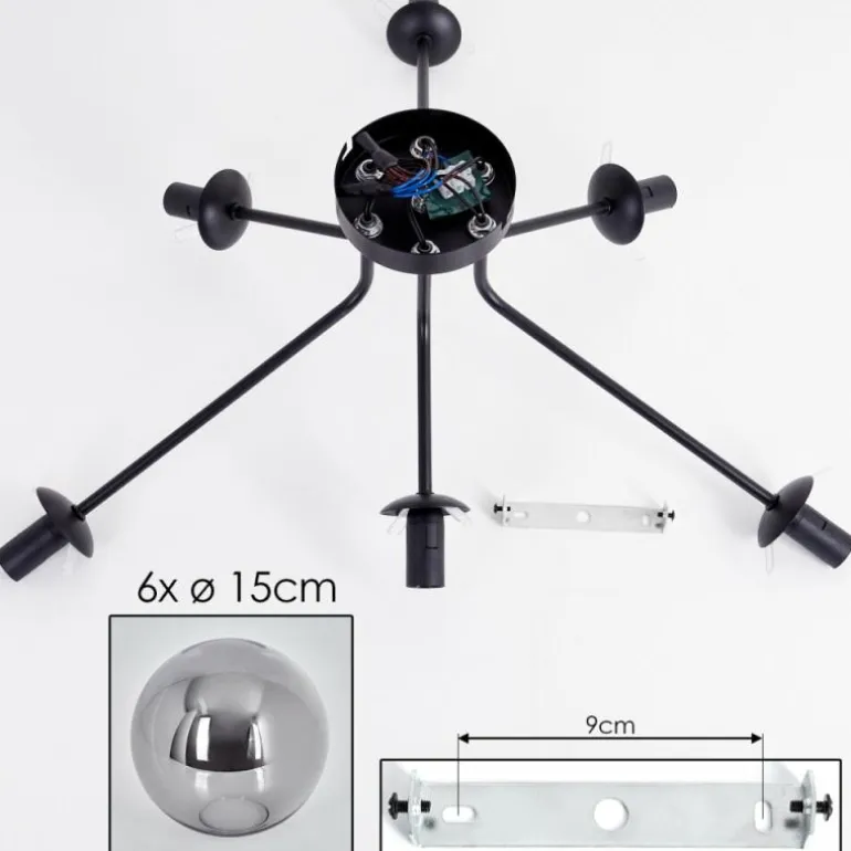 Gastor Plafonnier 74 cm Fumé, 6 lumières