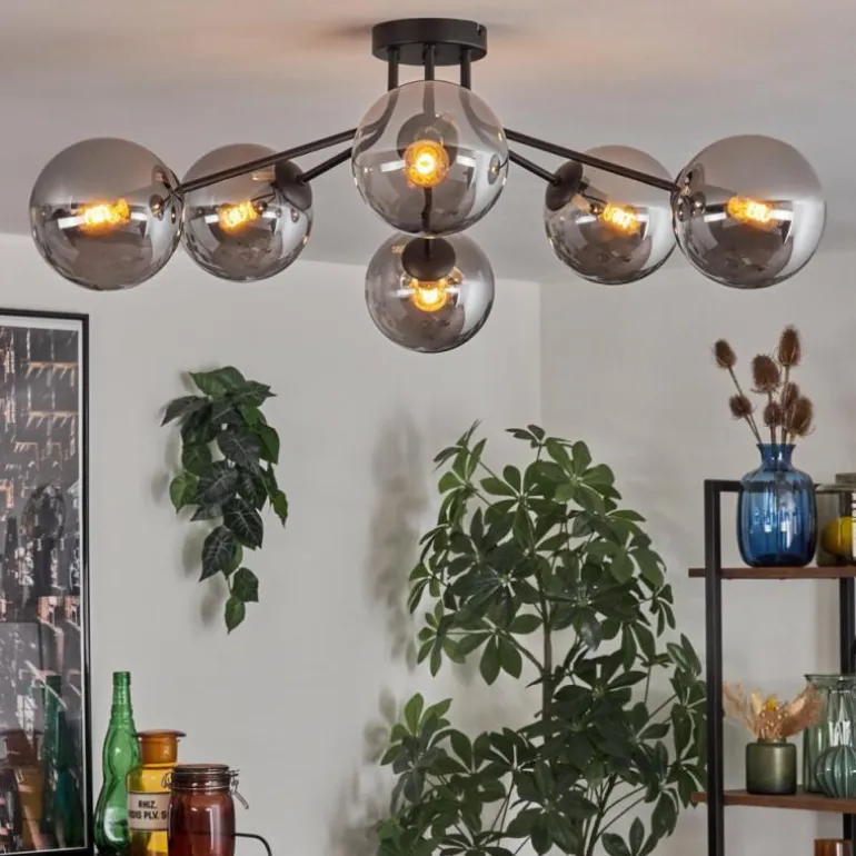 Gastor Plafonnier 74 cm Fumé, 6 lumières