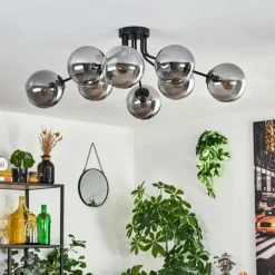 Gastor Plafonnier 87 cm Noir, 8 lumières