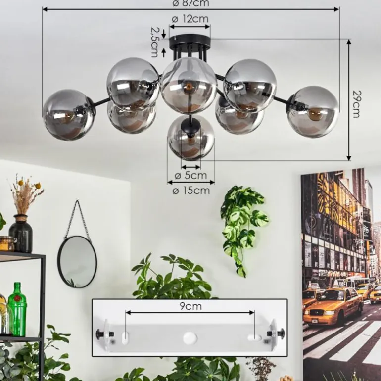 Gastor Plafonnier 87 cm Noir, 8 lumières