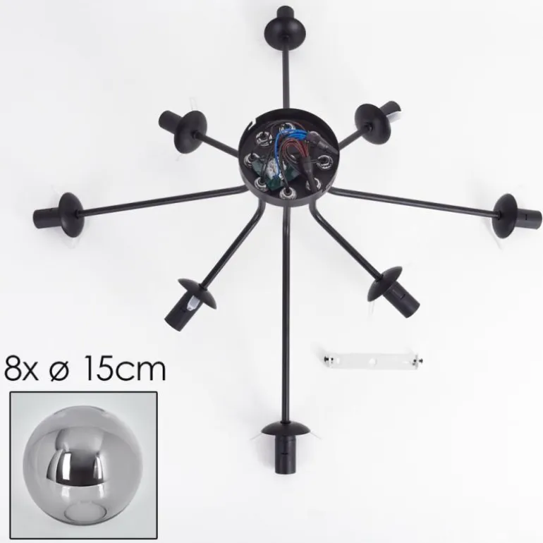 Gastor Plafonnier 87 cm Noir, 8 lumières