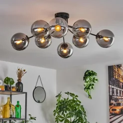 Gastor Plafonnier 87 cm Noir, 8 lumières