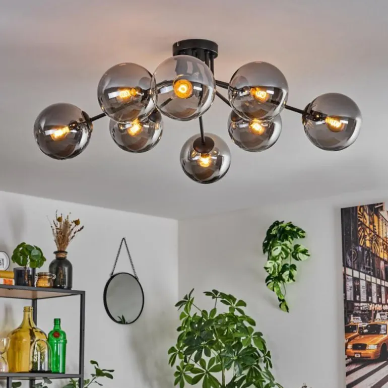Gastor Plafonnier 87 cm Noir, 8 lumières
