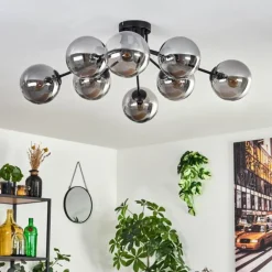 Gastor Plafonnier 87 cm Noir, 8 lumières