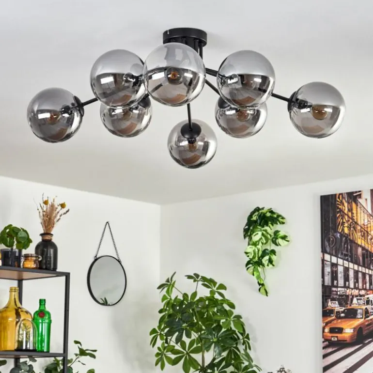 Gastor Plafonnier 87 cm Noir, 8 lumières