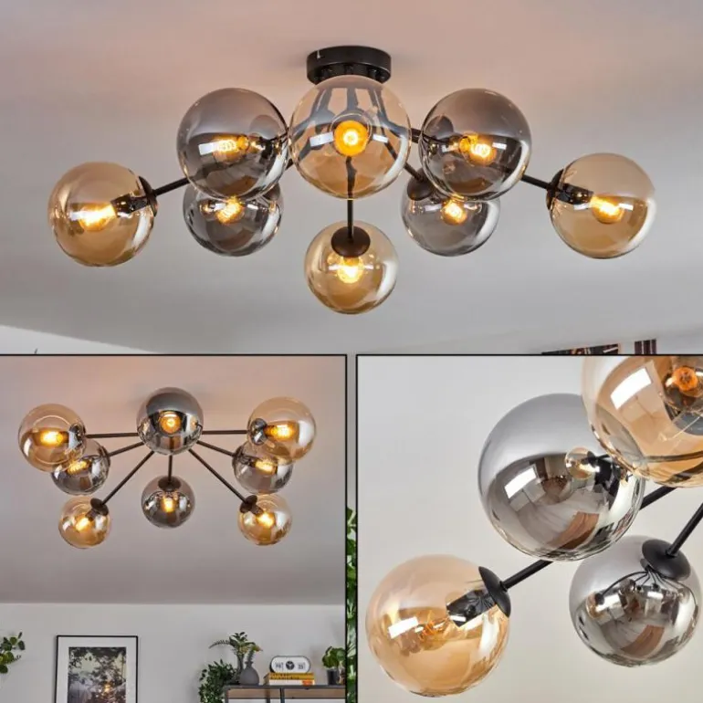 Gastor Plafonnier 87 cm Noir, 8 lumières