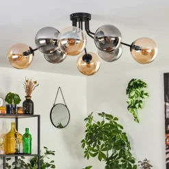 Gastor Plafonnier 87 cm Noir, 8 lumières