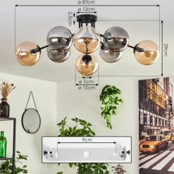 Gastor Plafonnier 87 cm Noir, 8 lumières