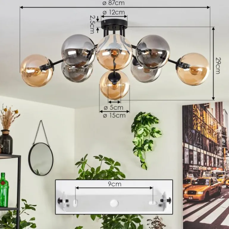 Gastor Plafonnier 87 cm Noir, 8 lumières